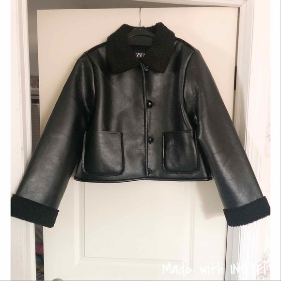 Zara Faux Leather Lined with Faux Shearling Jacket - Picture 9 of 16